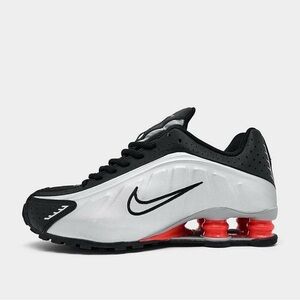 NIB Big Kid GS Nike Shox R4 Metallic Silver Black Red Shoes CW2626-005